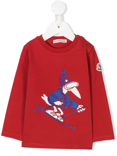 Moncler Babies' Skiing Bird Print T-shirt In Red