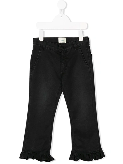 Fendi Kids' Frill Cuff Jeans In Black