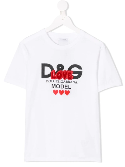 Dolce & Gabbana Kids' Short Sleeve Logo T-shirt In White