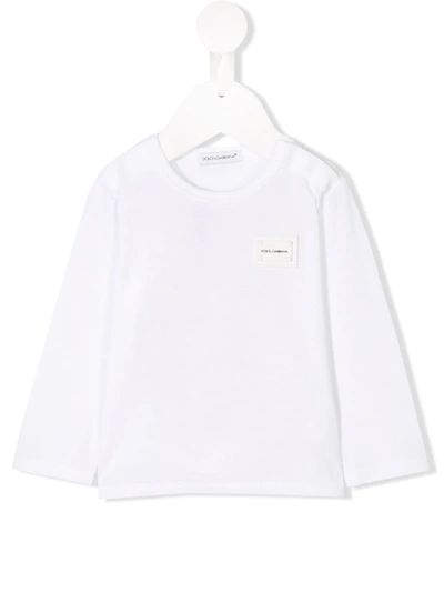 Dolce & Gabbana Babies' Logo Plaque Long Sleeve Top In White