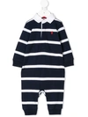 Polo Ralph Lauren Babies' Striped Cotton Jersey Rugby Coverall In French Navy