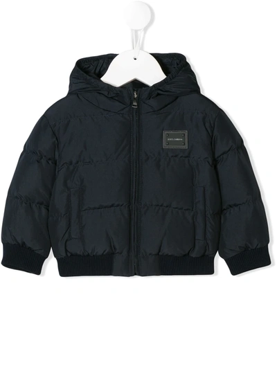 Dolce & Gabbana Babies' Padded Logo Coat In Blue