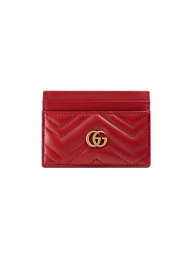 Pre-owned Gucci  Gg Marmont Card Case Matelasse Hibiscus Red
