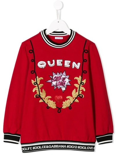 Dolce & Gabbana Kids' Quen Embellished Sweatshirt In Red