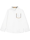 Burberry Kids' Harry Check-pocket Sport Shirt, Size 6m-2 In White