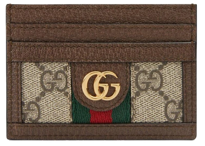 Pre-owned Gucci Ophidia Card Case Gg Supreme Beige/ebony