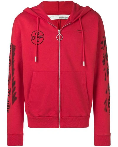 Pre-owned Off-white Diag Stencil Zip Up Hoodie Red/black