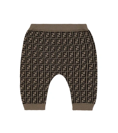 Fendi Baby Ff Cotton And Cashmere Pants In Brown