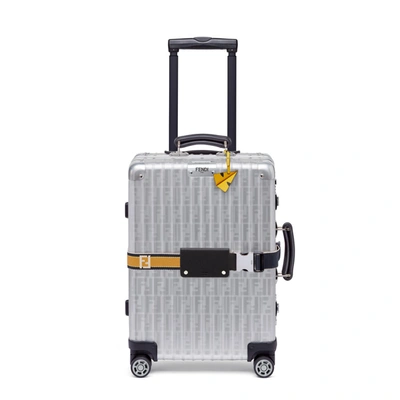 Pre-owned Fendi  X Rimowa Cabin Trolley Luggage Zucca Yellow Web Belt Silver