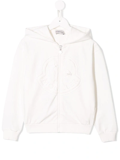 Moncler Kids' Logo Zipped Hoodie In Neutrals