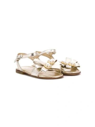 Montelpare Tradition Teen Crystal Flower Embellished Sandals In Gold