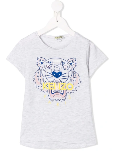 Kenzo Kids' Grey Marl Tiger Print T-shirt