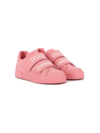 Dolce & Gabbana Kids' Logo Touch-strap Sneakers In Pink