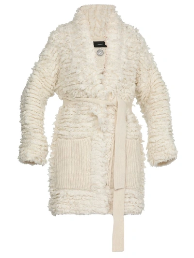 Alanui Fur Stitches Knitted Coat In Lapponia White