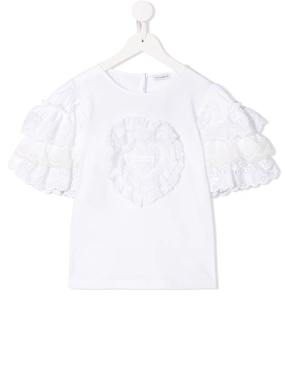 Dolce & Gabbana Kids' Ruffled Sleeves T-shirt In White