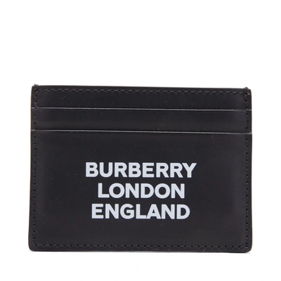 Pre-owned Burberry  Logo Print Leather Card Case 4 Slot Black