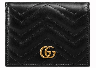 Pre-owned Gucci  Gg Marmont Card Case Wallet Matelasse Black