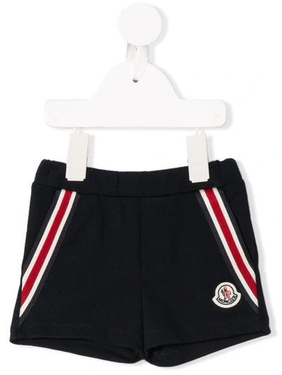 Moncler Babies' Jersey Shorts With Logo Patch In Blu