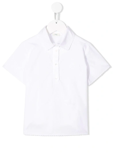 Fendi Kids' Embroidered Logo Polo Shirt In White