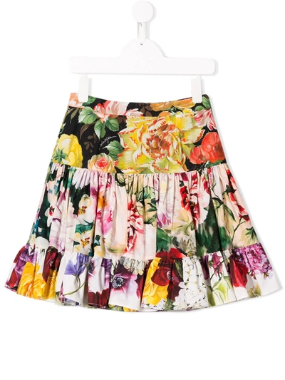 Dolce & Gabbana Kids' Floral Pattern Skirt In Black