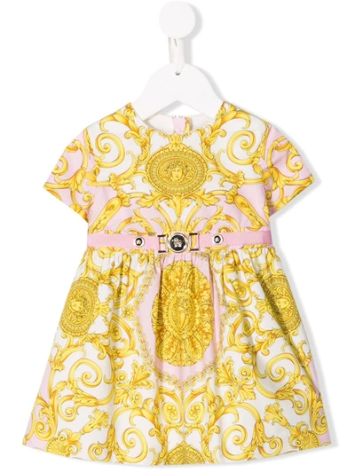 Young Versace Babies' Baroque Print Dress In Yellow
