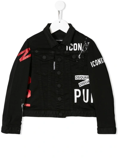 Dsquared2 Kids' Printed Denim Shirt Jacket In Black