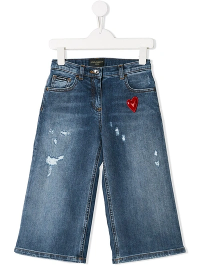 Dolce & Gabbana Kids' Heart Patch Distressed Jeans In Blue