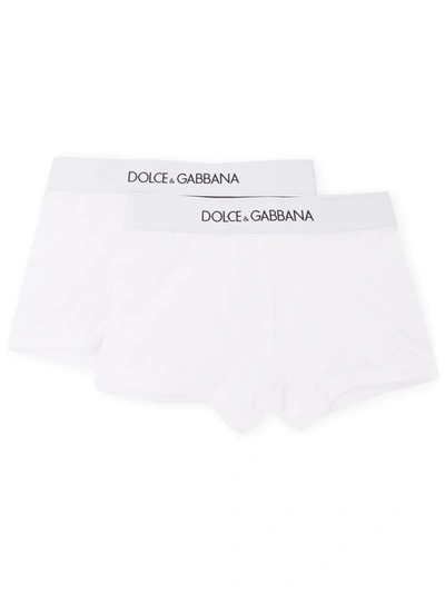 Dolce & Gabbana Kids' Two-pack Logo-waistband Boxers In White