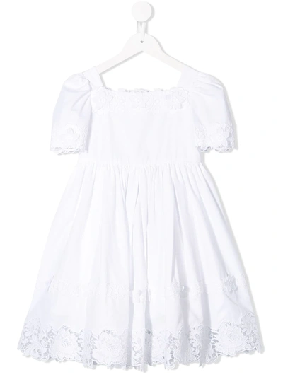 Dolce & Gabbana Kids' Embroidered Square Neck Dress In White