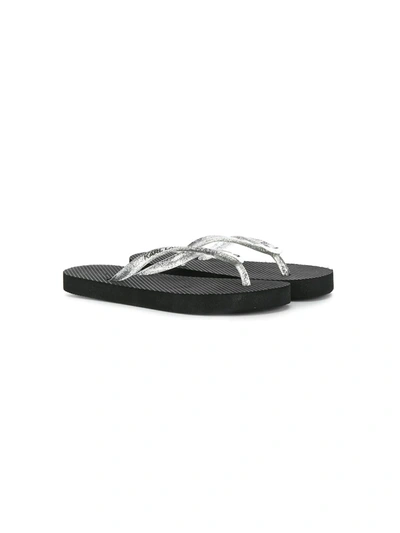 Karl Lagerfeld Kids' Cat Logo Flip Flops In Black