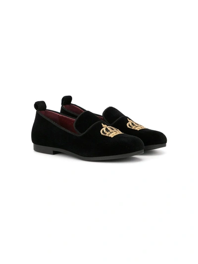 Dolce & Gabbana Kid's Crown Velvet Dress Loafers, Toddlers In Black