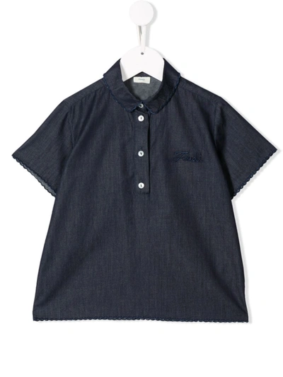 Fendi Kids' Embroidered Logo Polo Shirt In Blue