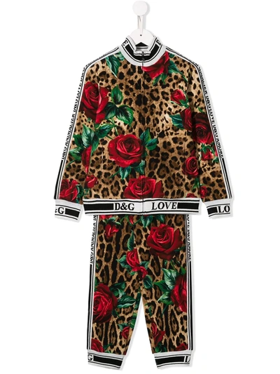 Dolce & Gabbana Kids' Leopard Print Tracksuit Set In Brown