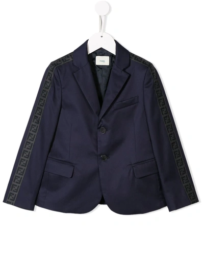 Fendi Kids' Ff Logo Stripe Blazer In Blue