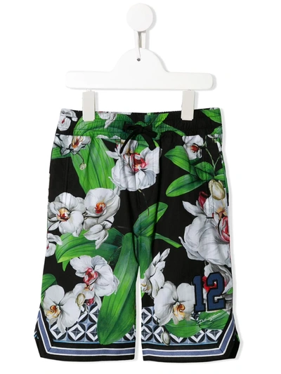 Dolce & Gabbana Kids' Orchid Print Bermuda Shorts In Black