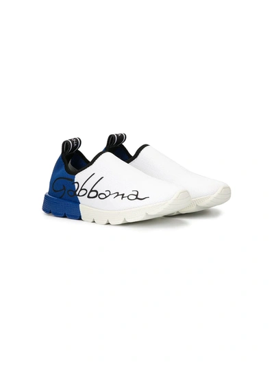 Dolce & Gabbana Kids' Two-tone Mesh Sorrento Slip-on Sneakers In White