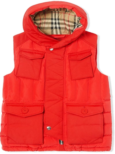 Burberry Kids' Down-filled Hooded Puffer Gilet In Red