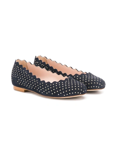 Chloé Kids' Studded Ballerina Shoes In Blue