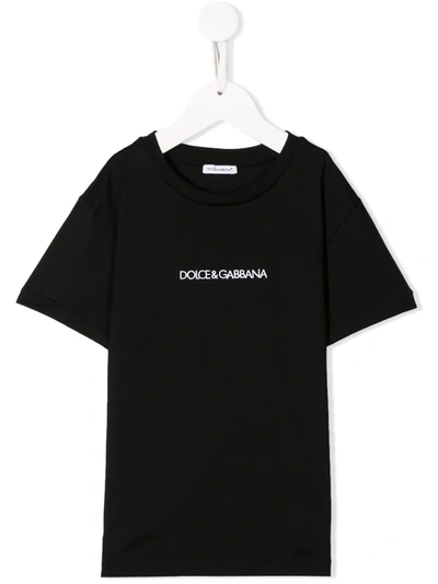 Dolce & Gabbana Kids' Cotton T-shirt With Front Logo In Black