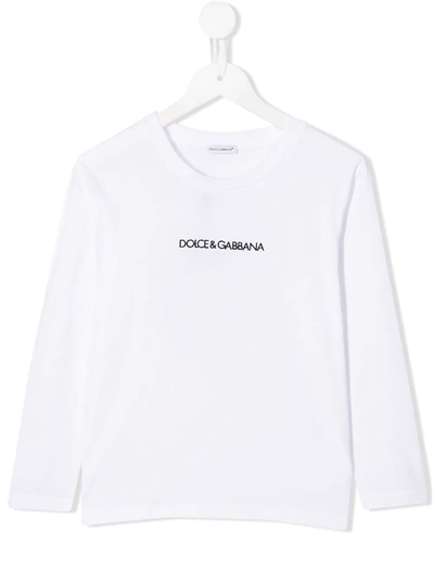 Dolce & Gabbana Kids' Logo Print Long Sleeve Top In White