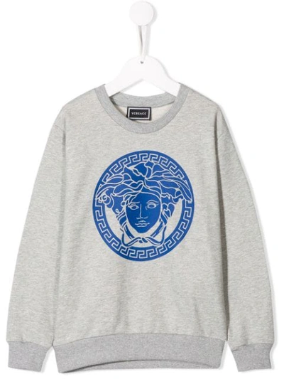 Young Versace Teen Logo Print Sweatshirt In Grey