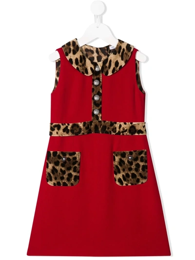Dolce & Gabbana Kids' Girl's Sleeveless Dress W/ Animal-print Trim, Size 8-12 In Red