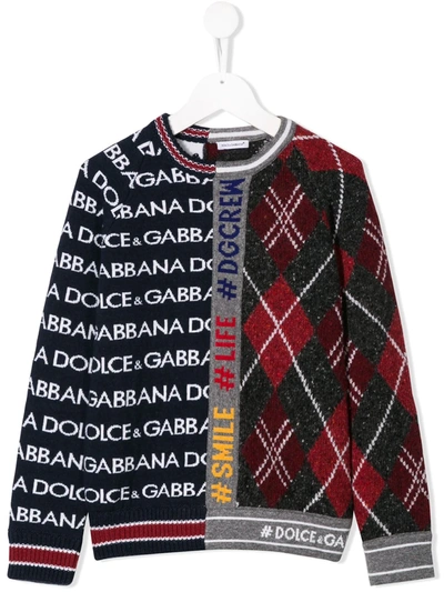Dolce & Gabbana Kids' Logo Knit Jumper In Blue
