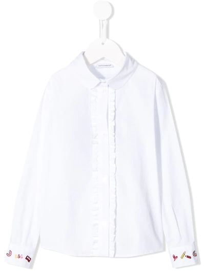 Dolce & Gabbana Kids' Ruffle Trim Shirt In White