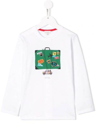 Paul Smith Junior Kids' Suitcase Print T-shirt In White