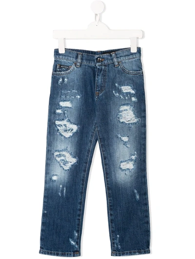 Dolce & Gabbana Kids' Distressed Regular Jeans In Blue