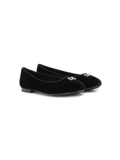 Dolce & Gabbana Kids' Logo Embellished Ballerina Shoes In Black