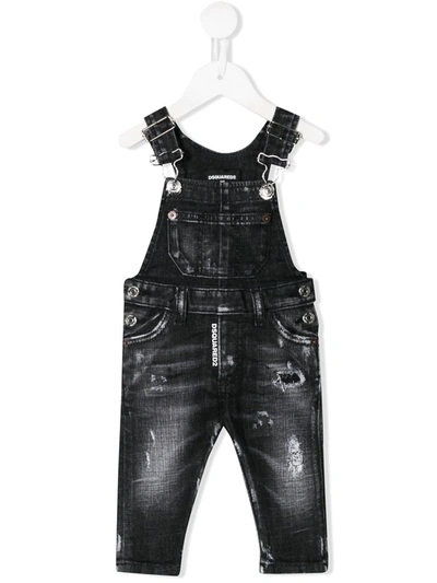 Dsquared2 Babies' Stonewashed Dungarees In Black