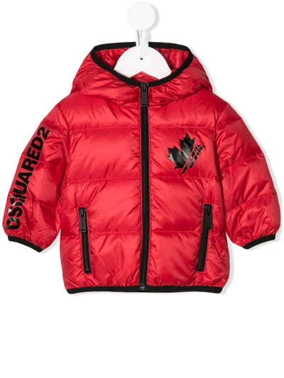 Dsquared2 Babies' Logo Zipped Padded Coat In Red