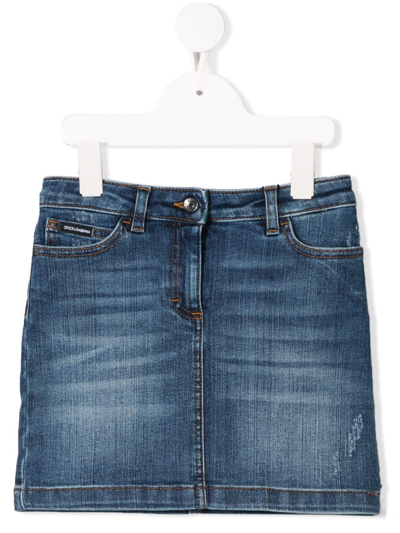 Dolce & Gabbana Kids' Cotton Denim Skirt W/ Patch In Light Blue